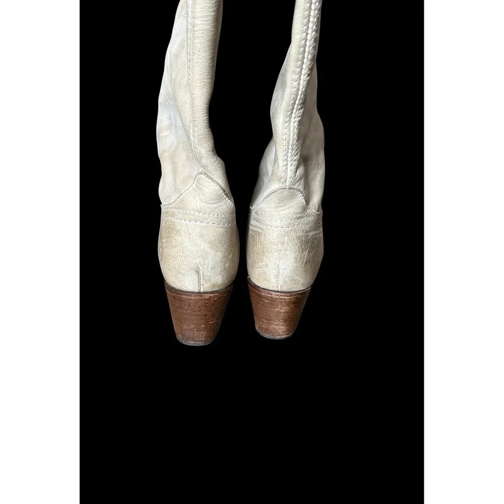 Frye Jane Tall Cuff OTK Boots Leather Fold Over Beige Sz 7.5B $390